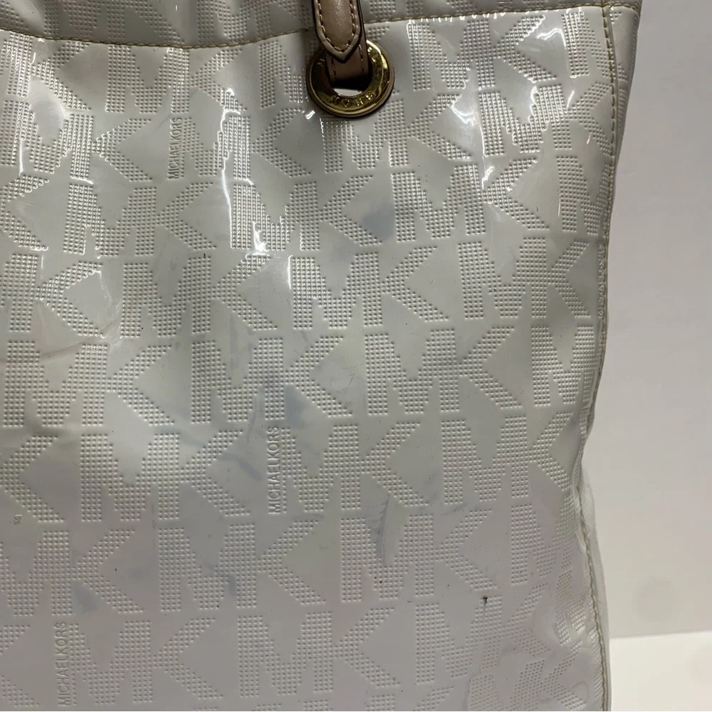 Michael Kors White Patent Tote Bag | MK Monogram Logo | Shoulder Purse